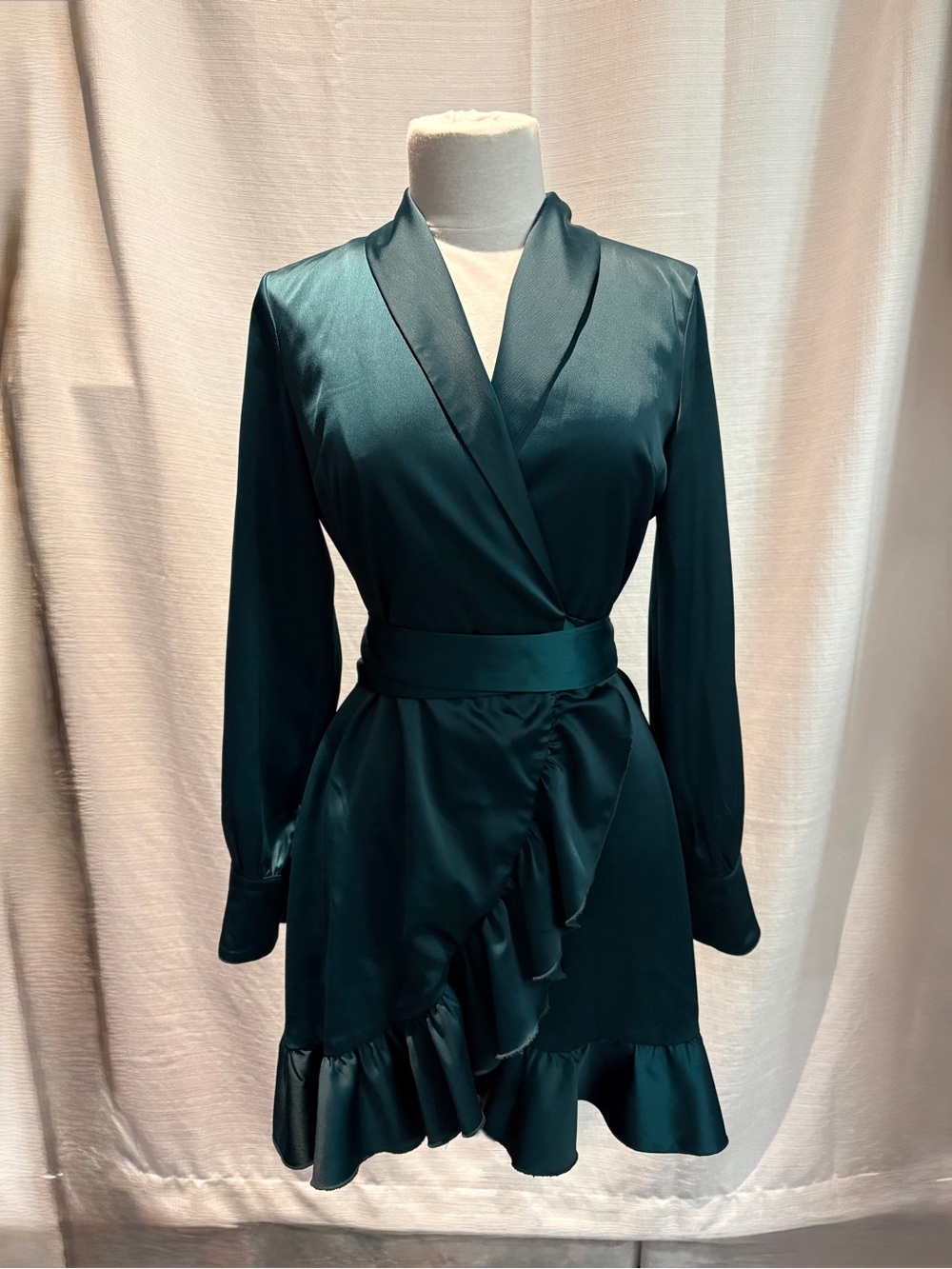 Khandi Long Sleeve Ruffle Wrap Jade/Hunter Green Dress